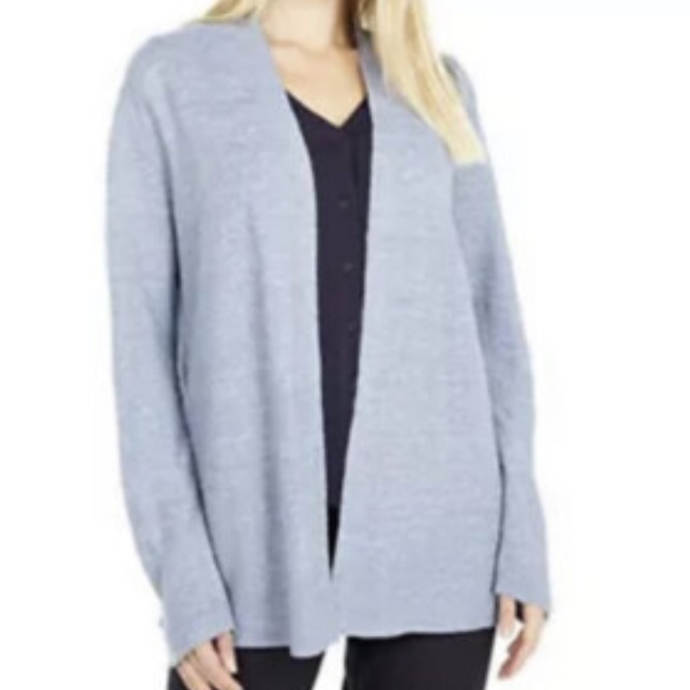 Eileen Fisher Cardigan Sweater Duster Lightweight Knit Soft Lavender Wool Blend